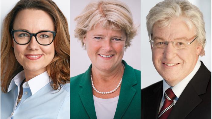 Michelle M&uuml;ntefering (Bild: spdfraktion.de), Prof.&acute;in Monika Gr&uuml;tters (Bild: eigene Homepage) und Prof. Oliver Scheytt (Bild: uni-due.de; v.l.n.r.)